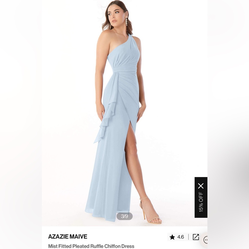 Azazie Maive - Mist Fitted Pleated Ruffle Chiffon Dress